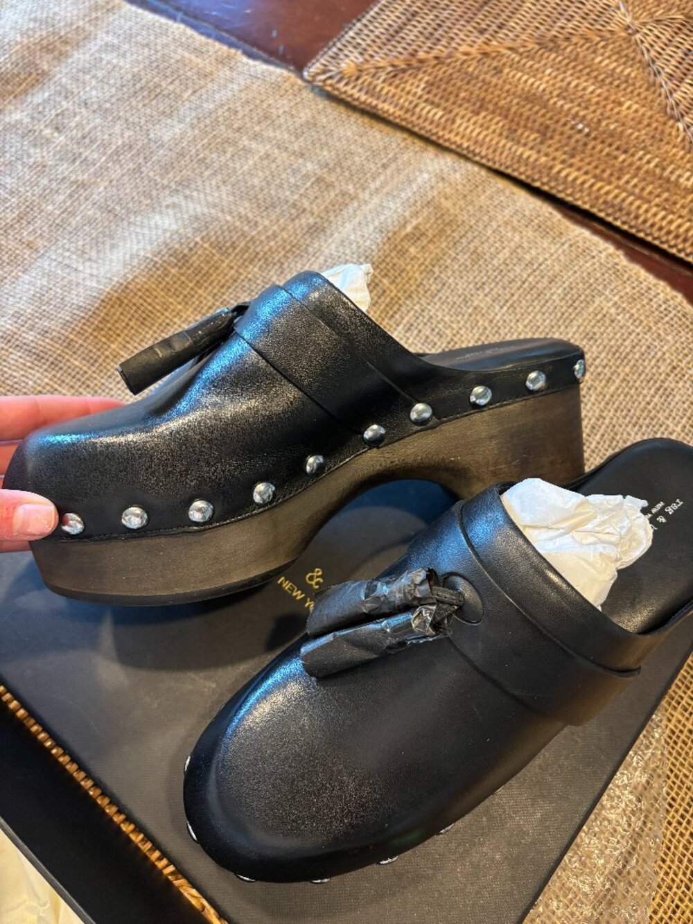 Rag & Bone Johannes Tassel & Stud Platform Clogs Leather